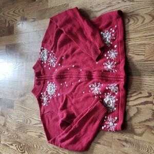 (M) Embroidered Holiday Festive Knit Sweater Cozy Occasion Beaded Sequins
